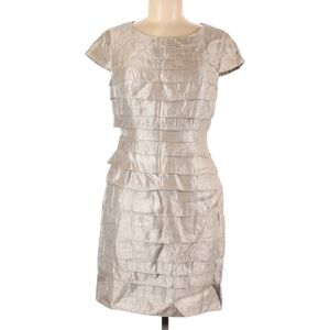 Cynthia Steffe Metallic Silver Taupe Fitted Dress, Cap Sleeves, Size 6